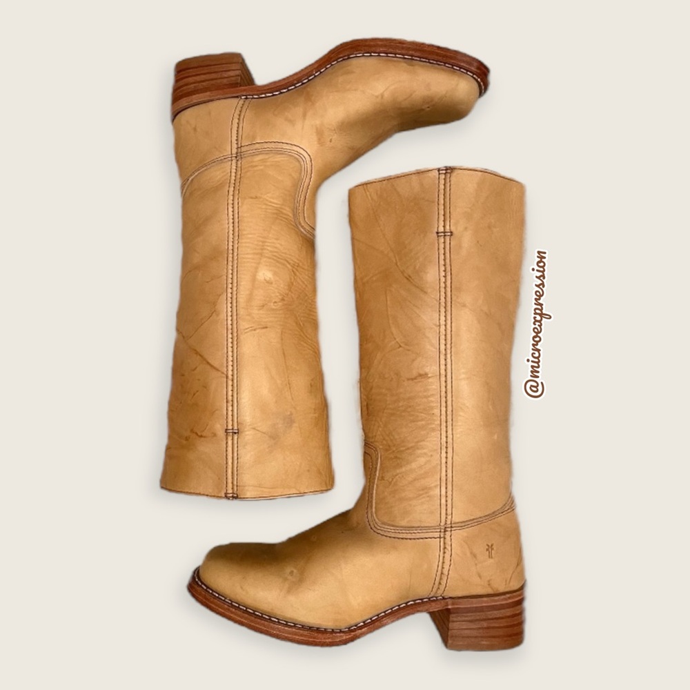 Frye Campus 14L Banana Yellow Leather Vintage Distressed Knee High Pull On Boots - Picture 9 of 16